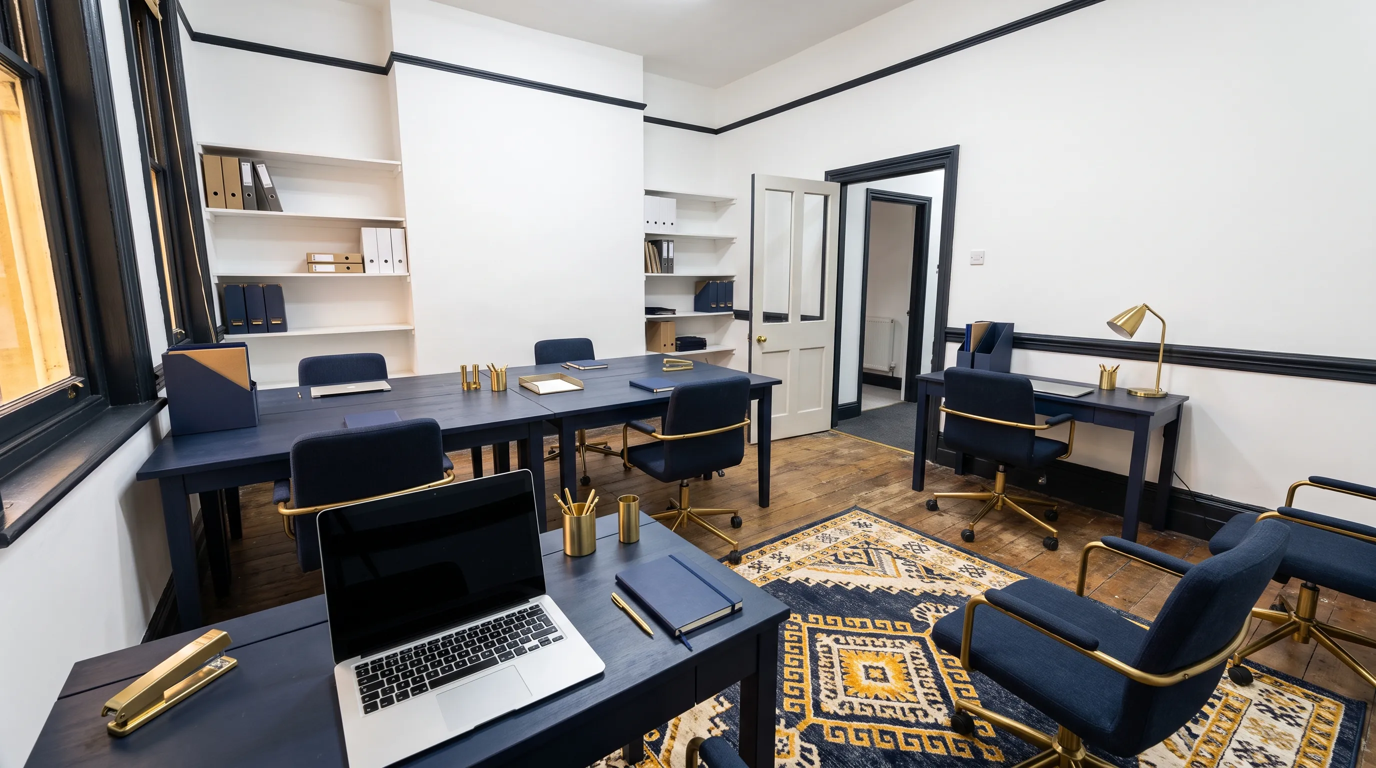 A small UK office work area shows where customer acquisition cost checks and hiring decisions are discussed.