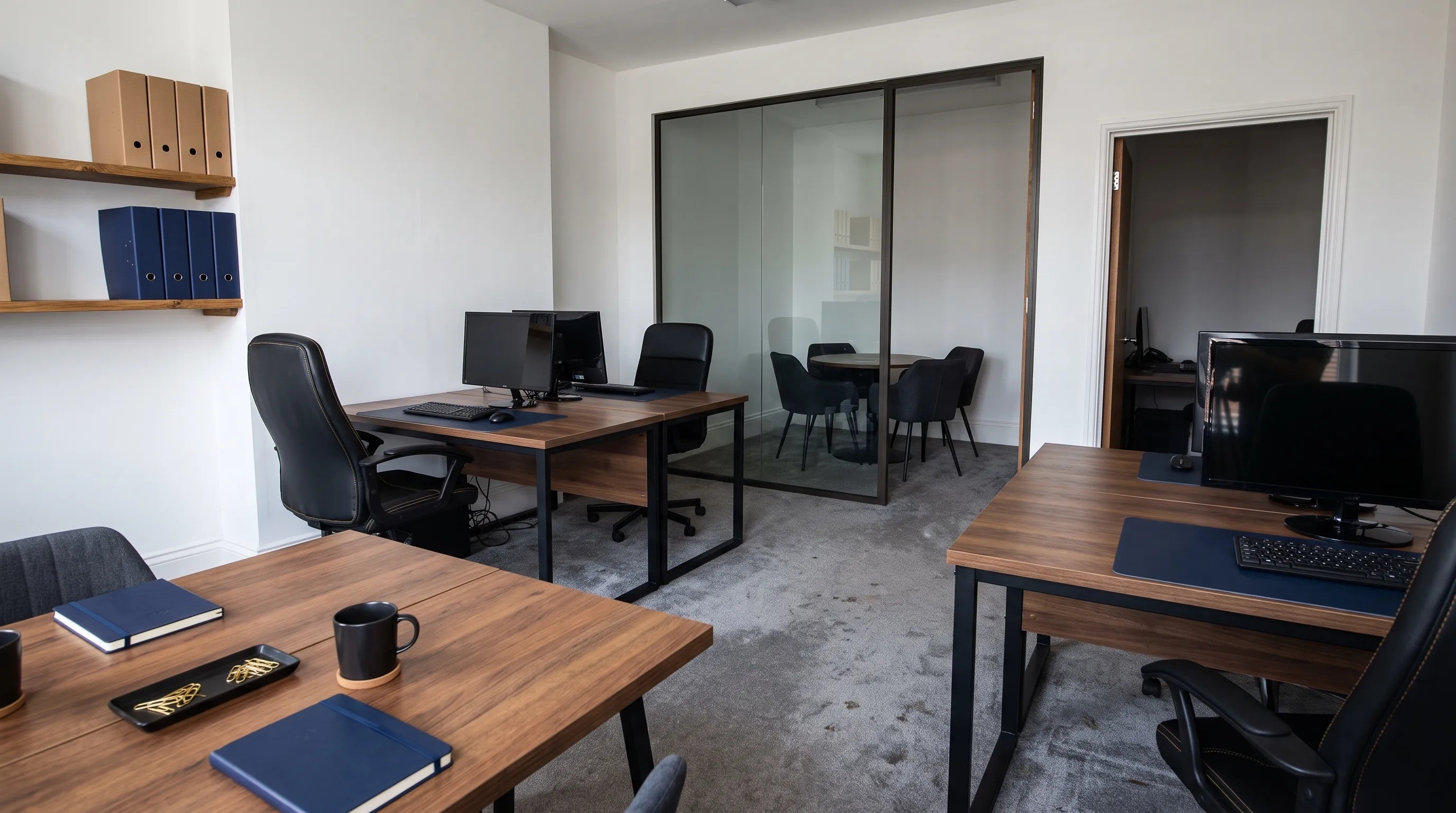A modest UK office suite shows the place where marketing measurement and sales follow-up are handled.