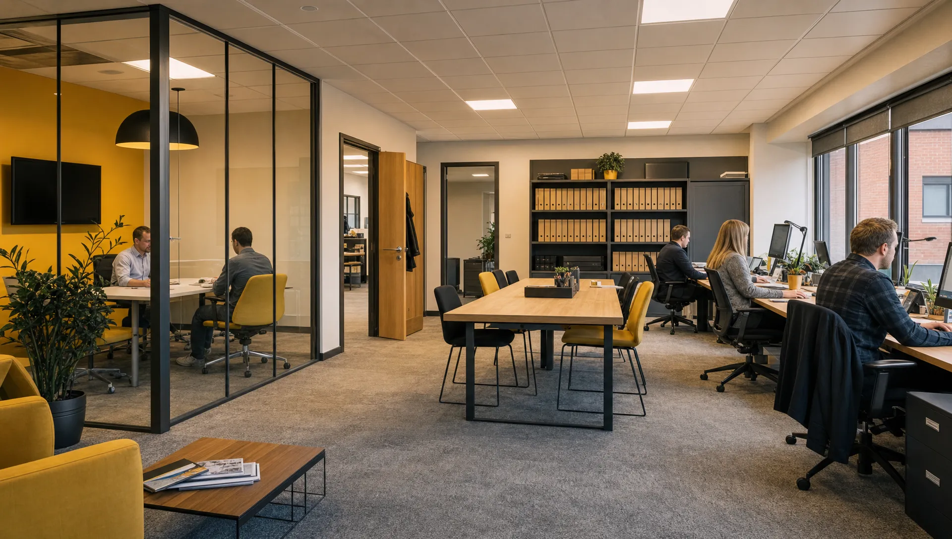 A UK office operations space shows where leads, reports and approvals are handled each week.