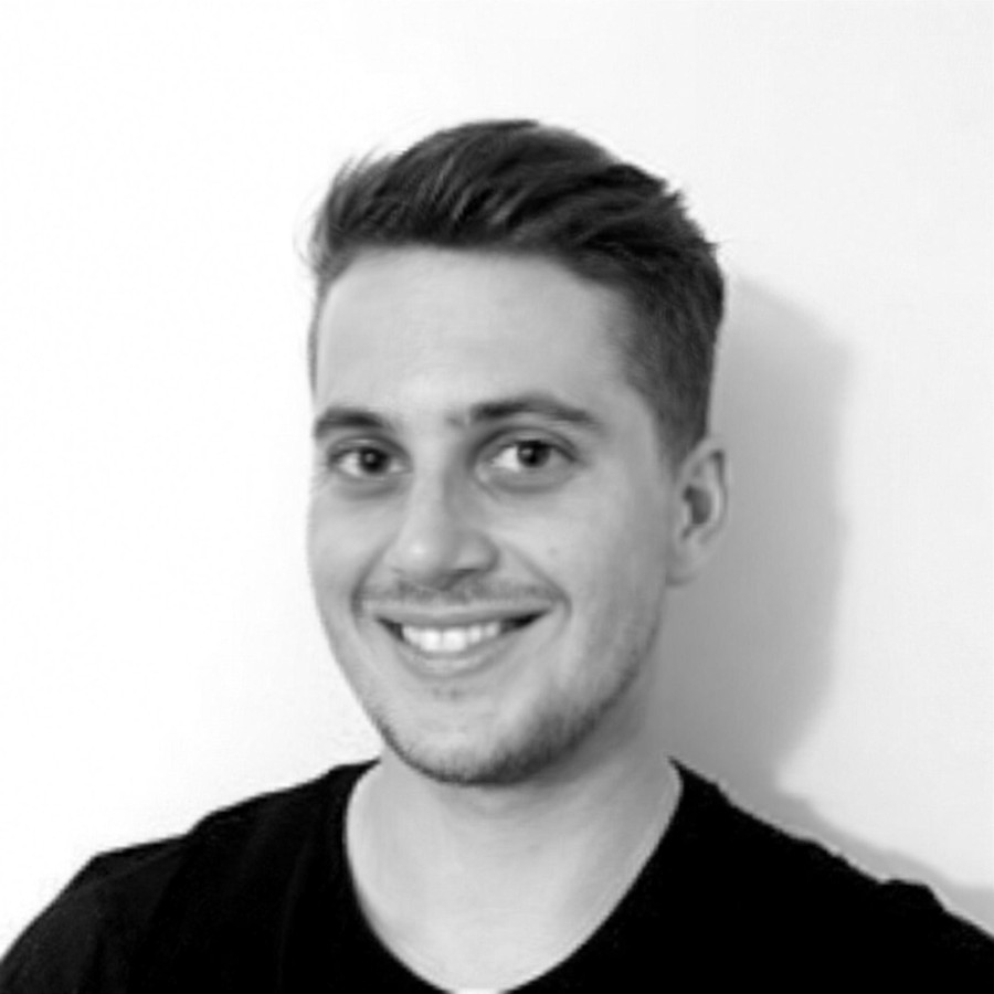 Oliver Robinson, co-founder of Maison Sport, in black and white